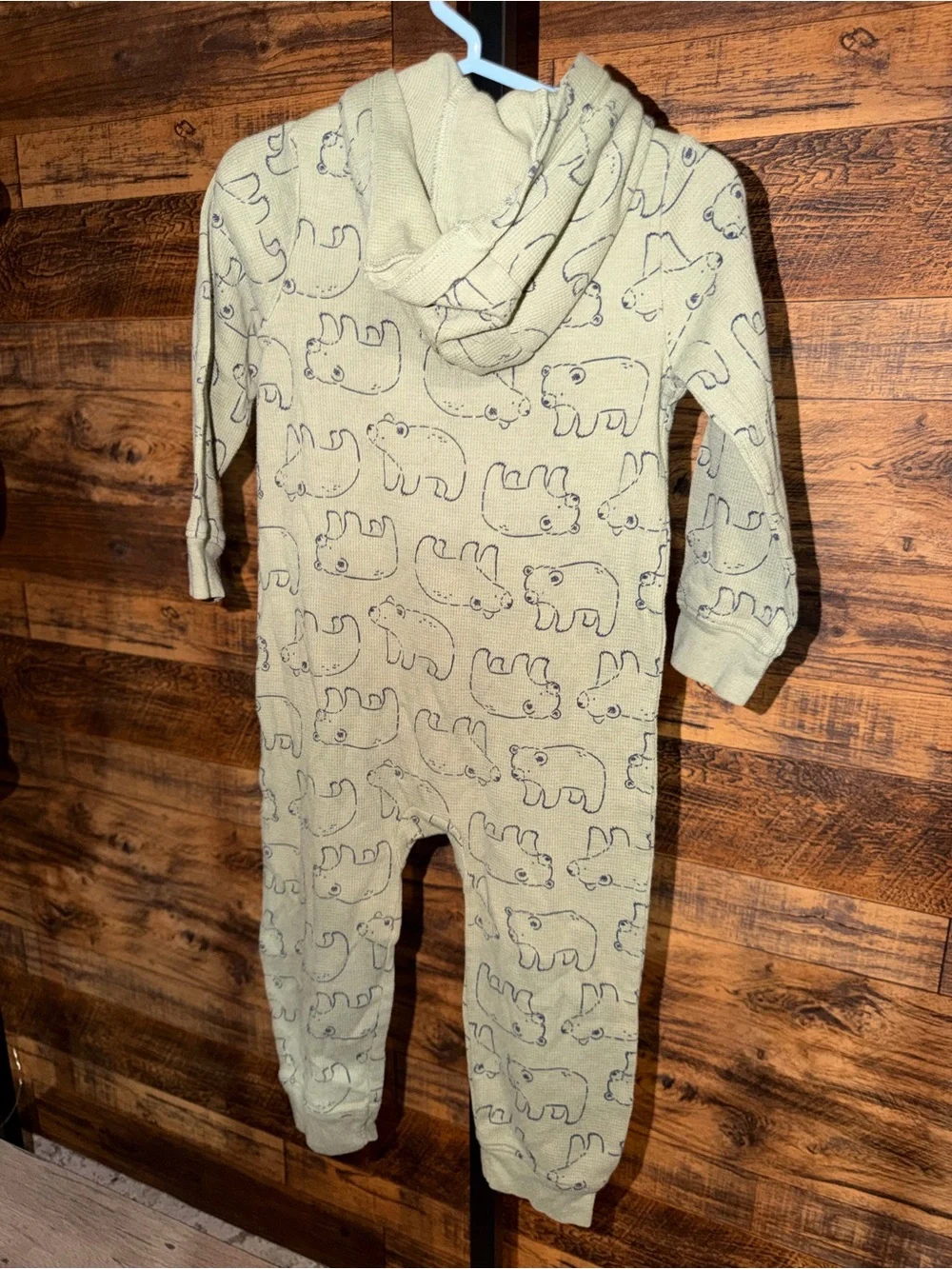 Carter's Light Green Hooded One-Piece Footie with Bear Print